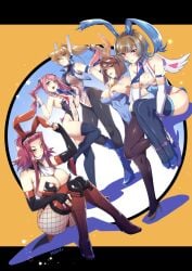 5girls akiza_izinski alexis_rhodes anzu_mazaki ass bare_shoulders black_sleeves blonde_hair blue_angel blue_boots blue_eyes blue_high_heels blue_stockings breasts brown_eyes brown_hair brown_pantyhose bunny_ears bunny_girl bunny_tail bunnysuit cleavage crossover fishnet fishnet_pantyhose flat_chest footwear green_eyes grey_high_heels hair_between_eyes happy hiiragi_yuzu izayoi_aki large_breasts leotard long_hair long_sleeves looking_at_viewer mazaki_anzu medium_breasts medium_hair mibry_(phrysm) multicolored_hair multiple_girls nipples no_bra open_mouth pantyhose pink_hair playboy_bunny ponytail red_hair red_high_heel_boots red_high_heels reverse_bunnysuit short_hair sleeves_past_elbows small_breasts tea_gardner tenjouin_asuka thick_thighs thighhighs thighs tongue tongue_out twintails two_tone_hair uncensored white_sleeves wide_hips yellow_eyes yu-gi-oh! yu-gi-oh!_5d's yu-gi-oh!_arc-v yu-gi-oh!_duel_monsters yu-gi-oh!_gx yu-gi-oh!_vrains zaizen_aoi zuzu_boyle