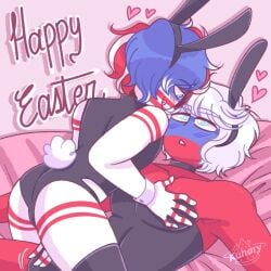 2boys ass bunny_ears bunnysuit butt countryhumans easter gay heart kuhory male male/male male_only nervous pink_background russia_(countryhumans) stickman united_states_of_america_(countryhumans) yaoi