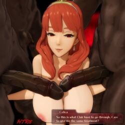 1girls 3boys 3d ass bangs big_ass breasts celica_(fire_emblem) completely_nude dark-skinned_male dark_skin earrings edit english_text female female_focus fire_emblem fire_emblem_echoes:_shadows_of_valentia foursome htr18 interracial large_breasts light-skinned_female light_skin looking_at_viewer male medium_hair mmmf_foursome nintendo nipples nude nude_female nude_male orange_eyes orange_hair penis penis_tip penis_touching smile solo_focus text text_edit yaggayooga