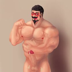 bara bear beard black_hair blush boboiboy_(series) cock cum daddy erection male_only muscles muscular muscular_male nude papazola satisfied tank unknown_artist