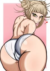 1girls alternate_version_available aspirantpill ass ass_focus back back_view big_ass big_hips blonde_hair blue_skirt boku_no_hero_academia bottomwear dat_ass double_bun female female_only hair heart himiko_toga huge_ass large_ass looking_at_viewer looking_back my_hero_academia panties skirt smile solo solo_female thick_thighs thighs toga_himiko topless white_panties yellow_eyes