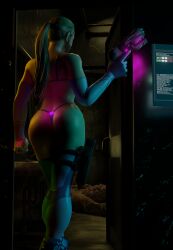 apexrainbow163 ass ass_focus bikini blender blender_(software) blender_cycles blonde_hair gun imminent_rape latex latex_clothing latex_gloves latex_stockings latex_thighhighs metroid samus_aran skimpy skimpy_bikini the_callisto_protocol xps