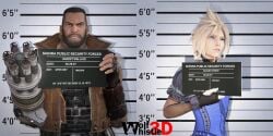 2boys 3d 3d_(artwork) arrested barbie_and_ken_mugshot_(meme) barbie_mugshot barret_wallace cloud_strife crossdressing cum_on_face dark-skinned_male eyeshadow facial femboy final_fantasy final_fantasy_vii final_fantasy_vii_remake implied_fellatio male male_only meme mugshot smooth_skin wink wolfwhistle3d yaoi