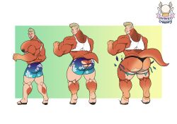 1ceberg absurd_res anthro ass big_butt big_pecs butt_expansion clothed clothing expansion exploding_clothing growth hi_res human kangaroo macropod male mammal marsupial muscle_growth muscular original_character partially_clothed pecs rear_view solo standing tail_growth torn_clothing