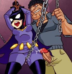 barbara_gordon batgirl batgirl_(the_batman) batman_(series) bondage bound captured captured_heroine chain_between_legs chains cumming dc_comics enf-lover female female_focus hands_above_head heroine_in_trouble male open_mouth penis rape rope_between_pussy sexual_assault straight the_batman tied_up tongue_out vaginal_stimulation wrists_tied