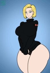 alternate_breast_size android_18 animated big_ass big_breasts blush breast_expansion breasts_bigger_than_head clothed dragon_ball dragon_ball_z female female_only gif hyper hyper_breasts oozee shounen_jump topless underwear wardrobe_malfunction