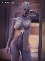 3d alien_girl asari athletic_female blue_eyes blue_skin female liara_t'soni mass_effect mass_effect_3 partially_clothed pussy solo theceltic