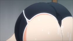 1girls ass ass_focus clothing koumi-jima_shuu_7_de_umeru_mesu-tachi large_ass screencap screenshot shorts sweatdrop thick_thighs thighs torudaya_(animation_studio) vaginal_juices