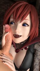 alternate_breast_size alternate_costume big_breasts big_penis cleavage cock_worship fangs kairi kingdom_hearts penis_on_face red_hair sora_(kingdom_hearts) tagme usbsantiago vampire veiny_penis