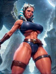 1girls ahsoka_tano ai_generated alien alien_girl athletic_female curvy_body curvy_female curvy_figure darkblazeai female female_only huge_breasts looking_at_viewer looking_down solo solo_focus stable_diffusion star_wars togruta underboob voluptuous voluptuous_female