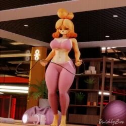 3d alternate_body_type animal_crossing animated anthro big_breasts bouncing_breasts breasts canid canine canis cleavage clothed clothing dividebyzero doubutsu_no_mori exercise female fur furry furry_only isabelle_(animal_crossing) jump_rope navel nintendo shizue_(doubutsu_no_mori) solo tagme thick_thighs wide_hips yoga_pants