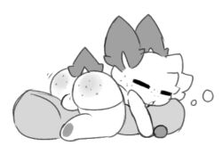 1boy axolotl big_ass big_butt femboy freckles hugging_pillow male_only marbles_(sleepysous) monochrome seabunny sleeping sleepysous tagme thighhighs