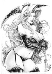 1girls 2023 chaos_comics coffin_comics curvaceous curvy_body curvy_figure death_(personification) ed_benes_studio female_focus female_only grim_reaper hi_res huge_breasts lady_death queen_of_the_dead voluptuous_female