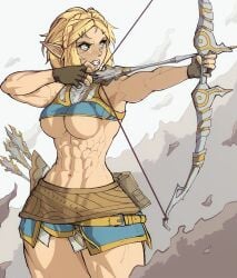 blonde_hair busty female hourglass_figure hylian hylian_ears muscles muscular muscular_female nintendo pointy_ears princess_zelda tagme tears_of_the_kingdom the_legend_of_zelda underboob wide_hips yoracrab zelda_(tears_of_the_kingdom)