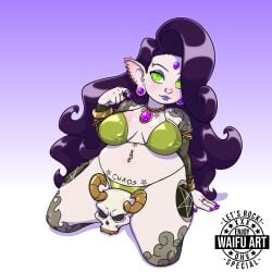 bikini busty female_only green_eyes long_hair pierced_lip piercings purple_hair skull tattoo tattoo_on_legs tattooed_arm voluptuous waifuartdhv