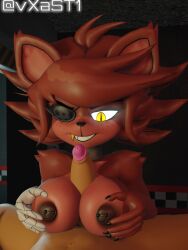 1boy1girl 3d 3d_(artwork) alternate_version_available anthro areolae bandaged_arm breasts cally3d clazzey cryptiacurves fazclaire's_nightclub fexa fexa_(cryptia) five_nights_at_freddy's fnaf foxy_(cally3d) foxy_(fnaf) freckles fredina's_nightclub furry male/female nipple_piercing nipples paizuri penis red_fur scottgames smooth_skin vxast