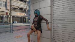 3d against_wall big_penis bike blue_hair dbd dead_by_daylight feng_min futanari jerking masturbation public public_nudity skirt_lift solo understudyx