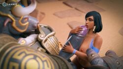 3d anal blender blizzard_entertainment breasts cumflation female huge_cock licking_penis male minotaur monster overwatch pharah reinhardt sanmie3d tagme teasing