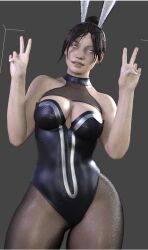 1girls 3d apex_legends black_hair bunnysuit milapone pantyhose solo_female v_sign wraith_(apex_legends)