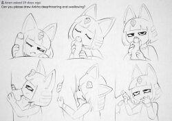 2023 animal_crossing ankha ankha_(animal_crossing) bedroom_eyes big_ears black_lips closed_eyes deep_throat deepthroat domestic_cat duo emotionless emotionless_sex english_text eyelashes felid feline felis fellatio female genitals hair hairless hairless_cat hand_on_butt handjob jewelry lips male mammal monochrome narrowed_eyes necklace nintendo oral penile penis seductive sex short_hair simple_background sphynx_(cat) swallowing text two-finger_handjob two-handed_handjob unamused unamused_sex xu53r