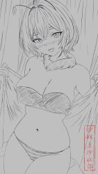 1girls big_breasts bikini blush breasts busty cleavage female female_only large_breasts legs looking_at_viewer mely monochrome navel original short_hair smile solo swimsuit thick_thighs thighs traditional_media voluptuous