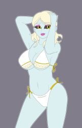 1girls artist_request athorment athorment_oc bikini blonde_hair blue_skin boonie_belle_(athorment) collaboration female female_only ghost_girl lipstick monster_girl solo solo_female solo_focus tagme yellow_eyes