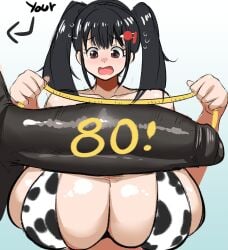 big_breasts big_penis black_hair breasts ghosffee huge_breasts huge_cock huge_penis measuring measuring_penis penis penis_awe tape_measure uncensored