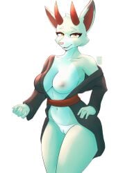 absurd_res animal_crossing anthro asian_clothing azucana breasts clothing east_asian_clothing female hi_res japanese_clothing kimono nintendo nipples shino_(animal_crossing) solo thong underwear