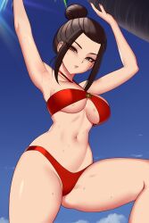 1girls avatar_the_last_airbender azula beach bikini crown_braid female female_only fire_nation kuroonehalf nickelodeon princess sideboob smooth_skin solo swimsuit underboob