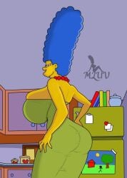 big_ass big_breasts breasts_bigger_than_head fridge huge_breasts kitchen marge_simpson milf mluv necklace smiling the_simpsons tight_clothing yellow_body