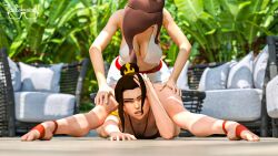 2girls 3d avatar_the_last_airbender azula bikini_top chest_stand contortion female_only hands_on_thighs smooth_skin stretching thefishnerd1 ty_lee yoga_pose