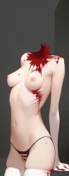 1girls ai_generated beheaded blood breasts corpse covered_in_blood dead death decapitation dezgo_ai gore guro hi_res light-skinned_female light_skin navel nipples panties severed_head sitting small_breasts striped striped_panties thighhighs upscaled
