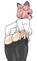 ass big_ass crispytyph hazel_(typh) looking_out_viwer pants pink_hair putting_cloths_on typh