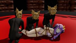 1girls 3boys 3d bondage damsel_in_distress female gagged kidnapping male mikumikudance over_the_mouth_gag patchouli_knowledge pavro touhou