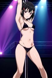 1girls ai_generated brown_eyes female female_only human kaguya-sama_wa_kokurasetai_~tensai-tachi_no_renai_zunousen~ kashiwagi_nagisa medium_breasts pole pole_dancing short_hair solo striped wakih