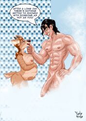 big_ass big_breasts big_butt big_penis deer_girl deer_humanoid family fit fit_male furry furry/human furry_breasts furry_ears furry_female furry_tail greek hand_on_pregnant_belly muscles muscular muscular_male pregnant pregnant_belly shower wet