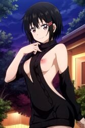 1girls ai_generated breasts dress female female_only human kaguya-sama_wa_kokurasetai_~tensai-tachi_no_renai_zunousen~ kashiwagi_nagisa medium_breasts nipples short_hair showing_ass solo wakih