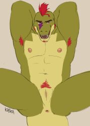 alligator anthro armpit_hair armpits cuntboy five_nights_at_freddy's five_nights_at_freddy's:_security_breach flaccid genital_slit green_skin intersex kafka_(artist) male male_only mohawk mohawk_(hairstyle) montgomery_gator_(fnaf) muscles muscular nude red_hair scalie solo solo_male spread_legs straight_hair tail