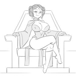 1girls big_breasts clothed clothed_female legs_crossed looking_at_viewer mitzi_mitzenheim monochrome no_color norman_normal princess_leia_organa_(cosplay) revealing_clothes revealing_dress revealing_outfit samson_00 sitting_on_throne solo solo_female solo_focus star_wars thighs throne voluptuous voluptuous_female