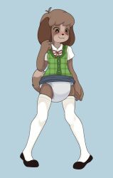 1boy animal_crossing anthro crossdressing crossdressing_male diaper diaper_under_skirt digby_(animal_crossing) furry male octo_jo skirt skirt_lift