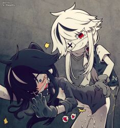 2boys ambiguous_gender anal anal_sex androgynous being_raped black_hair blue_eyes colored_skin crying cum cum_in_ass cum_inside cumming eyepatch funamusea funamusea_(artist) gay gloves heart jacket long_hair original original_character penetration rape red_eyes skeb_commission skinny tears toony two-tone_hair white_hair white_skin yaoi young