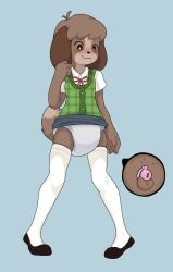 1boy animal_crossing anthro chastity_cage chastity_device crossdressing crossdressing_male diaper diaper_under_skirt digby_(animal_crossing) furry male octo_jo skirt skirt_lift x-ray