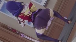 3d animated ass ass_focus ass_shake big_ass braid female from_behind from_below genshin_impact hair_ornament hairpin huge_ass japanese_clothes jiggle kimono kishi long_hair no_sound purple_hair raiden_shogun short_shorts shorts single_braid solo tagme thick_thighs thighhighs twerking very_long_hair video