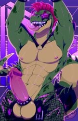 alligator anthro balls boner cock_ring erection five_nights_at_freddy's five_nights_at_freddy's:_security_breach green_skin male male_only mohawk mohawk_(hairstyle) montgomery_gator_(fnaf) muscles muscular naughtybynature pants penis red_hair scalie shirtless solo solo_male straight_hair sunglasses tail tongue_out