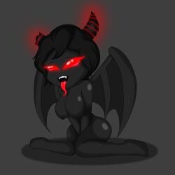 azazel_(the_binding_of_isaac) big_breasts black_body black_hair black_skin breasts broken_horn demon female glowing glowing_eyes hair horn large_breasts red_eyes rule_63 springy_1.0 the_binding_of_isaac tongue tongue_out wings