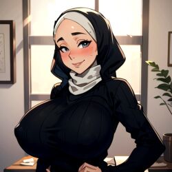 ai_generated breasts female hijab large_breasts turtleneck
