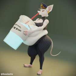 3d 3d_(artwork) anthro big_belly bulge chubby commission drinking ear_piercing fat fat_rolls futanari officer_flint_(foretbwat) sunninsfw tapping_foot weight_gain