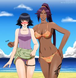 2girls beach big_breasts bikini black_hair bleach blue_eyes blush breast_size_difference breasts busty cleavage curvaceous dark-skinned_female dark_skin elec-ant embarrassed female female_only flat_chest height_difference holding_object interracial interracial_yuri large_breasts larger_female leg_tattoo light-skinned_female light_skin midriff multiple_girls one-piece_swimsuit oppai outdoors petite pettanko purple_hair remote_control remote_control_vibrator seaside sex_toy sex_toy_in_pussy sex_toy_under_clothing shihouin_yoruichi size_difference smaller_female soifon stealth stealth_masturbation sui-feng swimsuit swimwear taller_female tattoo teacher_and_student vaginal_insertion vibrator vibrator_in_pussy vibrator_taped_to_leg vibrator_under_clothes voluptuous yellow_eyes yuri