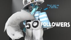 3d ass dialogue embarrassed english_text facing_away follower_celebration fur furry milestone_celebration nearlyepoint protogen roblox robloxian sharpie tagme tagme_(artist) text visor wizard_hat