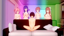 1boy 4girls :) before_sex blue_eyes blush bow couch doki_doki_literature_club female gomgom green_eyes koikatsu male mc_(doki_doki_literature_club!) monika_(doki_doki_literature_club) multiple_girls naked natsuki_(doki_doki_literature_club) nude nudist orange_hair orgy pink_eyes pink_hair piper_perri_surrounded ponytail purple_eyes purple_hair red_bow sayori_(doki_doki_literature_club) sitting smile smiling standing white_bow yuri_(doki_doki_literature_club)